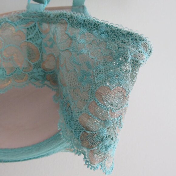 VICTORIA'S SECRET Dream Angels Lined Demi Bra in Metallic Aqua Blue Lace Sz 36C - Picture 12 of 15